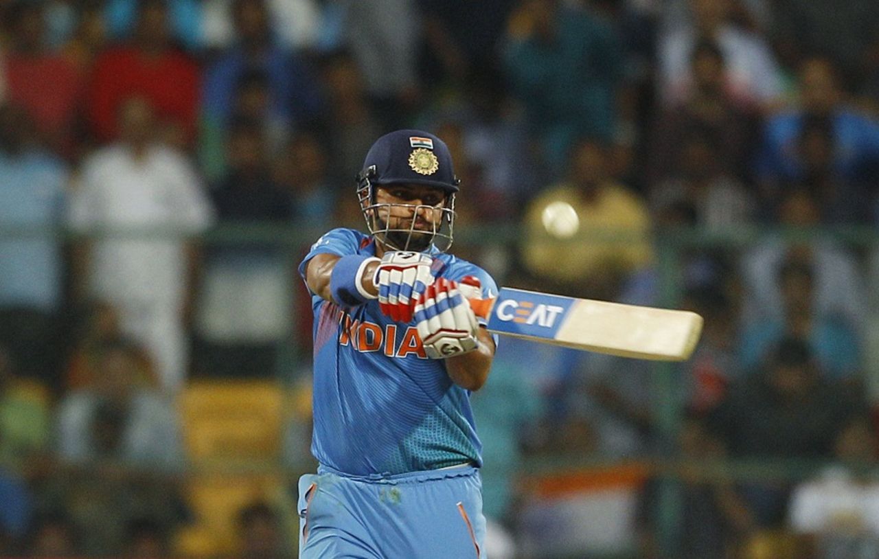Suresh Raina plays a pull shot, India v Bangladesh, World T20 2016, Group 2, Bangalore, March 23, 2016