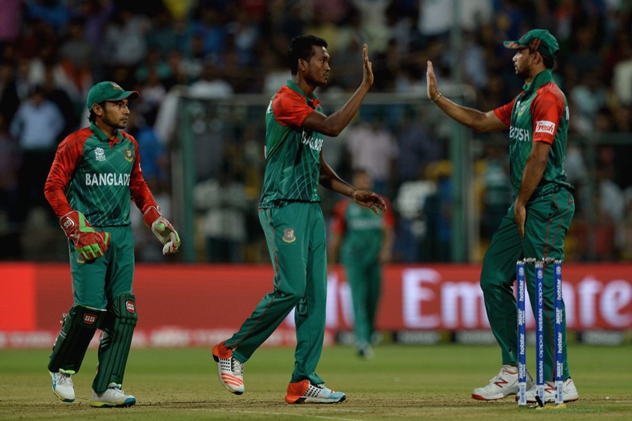 Al-Amin Hossain picked up two in two in the 16th over, India v Bangladesh, World T20 2016, Group 2, Bangalore, March 23, 2016
