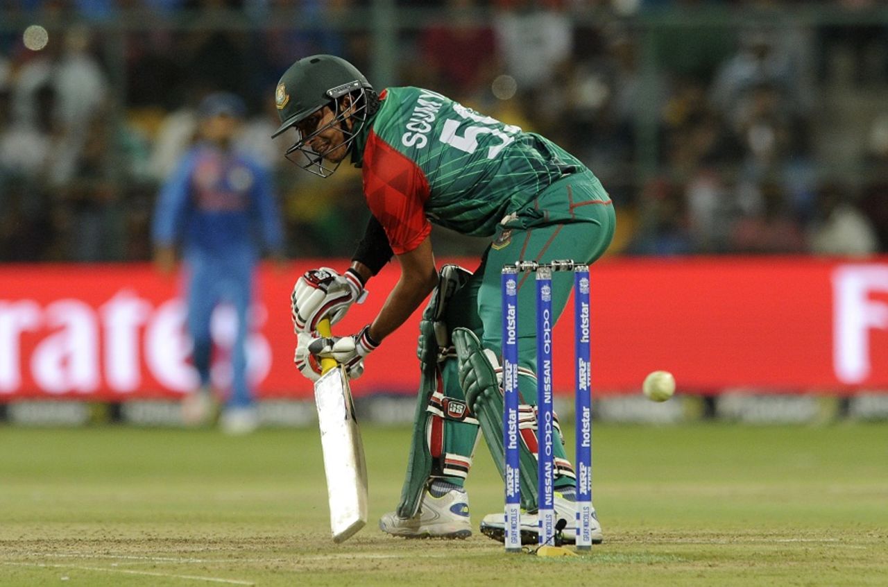 Soumya Sarkar plays the ball fine on the off side, India v Bangladesh, World T20 2016, Group 2, Bangalore, March 23, 2016
