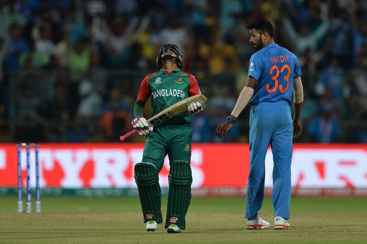 Mushfiqur Rahim is dejected after being dismissed, India v Bangladesh, World T20 2016, Group 2, Bangalore, March 23, 2016