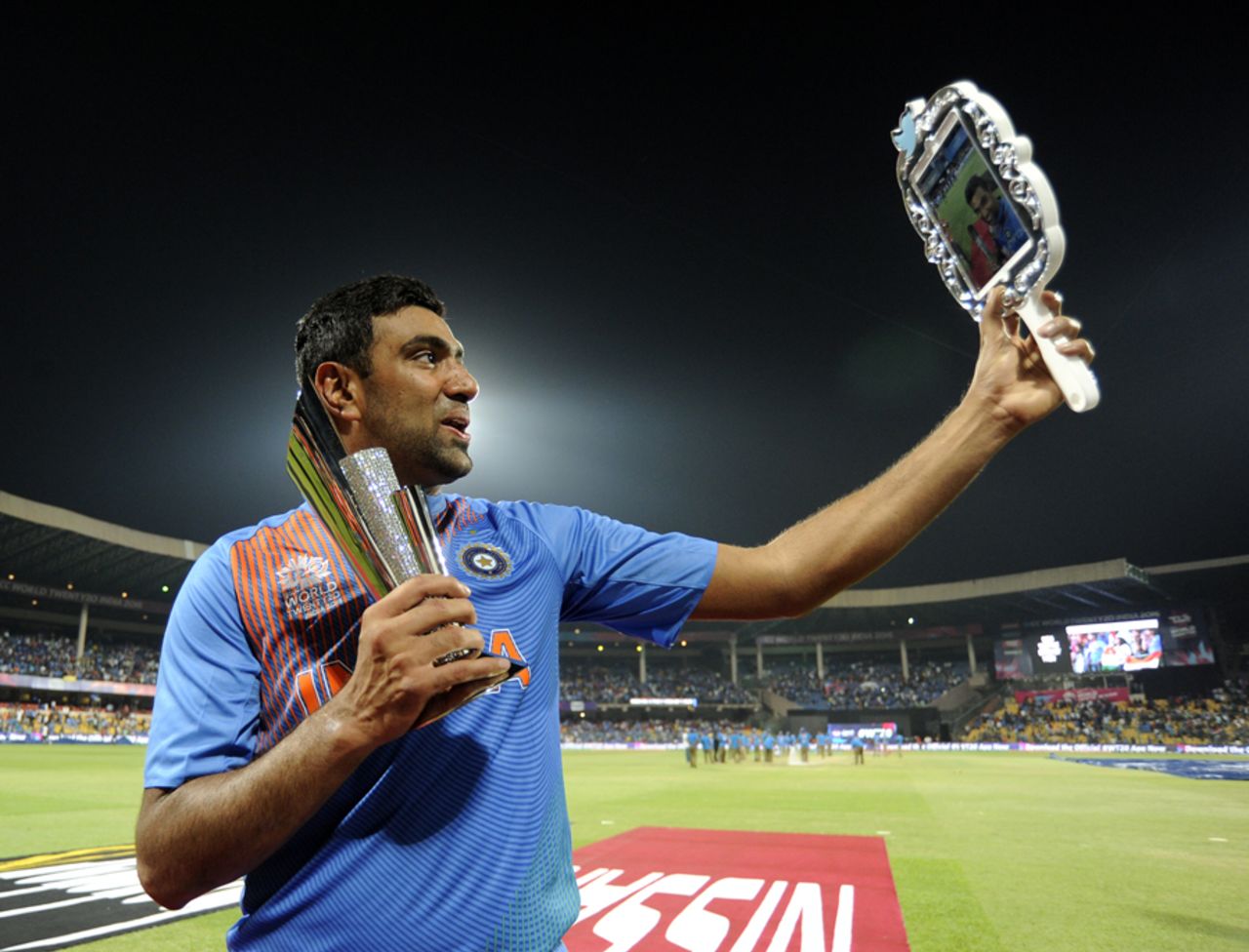 R Ashwin takes a selfie with his Man-of-the-Match trophy, India v Bangladesh, World T20 2016, Group B, Bangalore, March 23, 2016