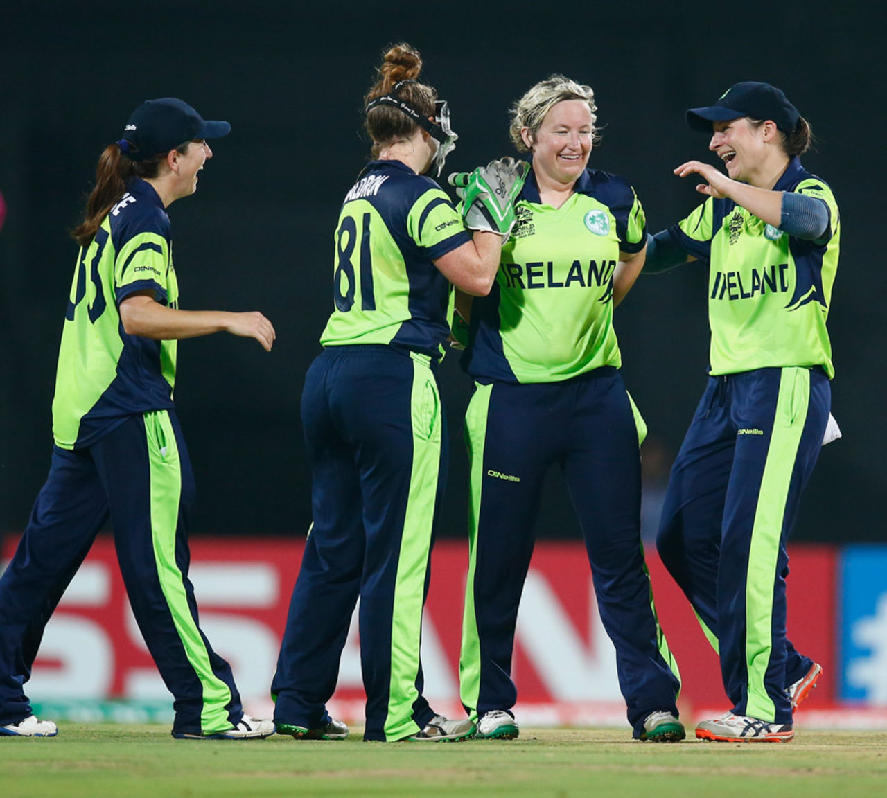 Ireland Women players celebrate a wicket, Ireland v South Africa, Women's World T20 2016, Group A, Chennai, March 23, 2016