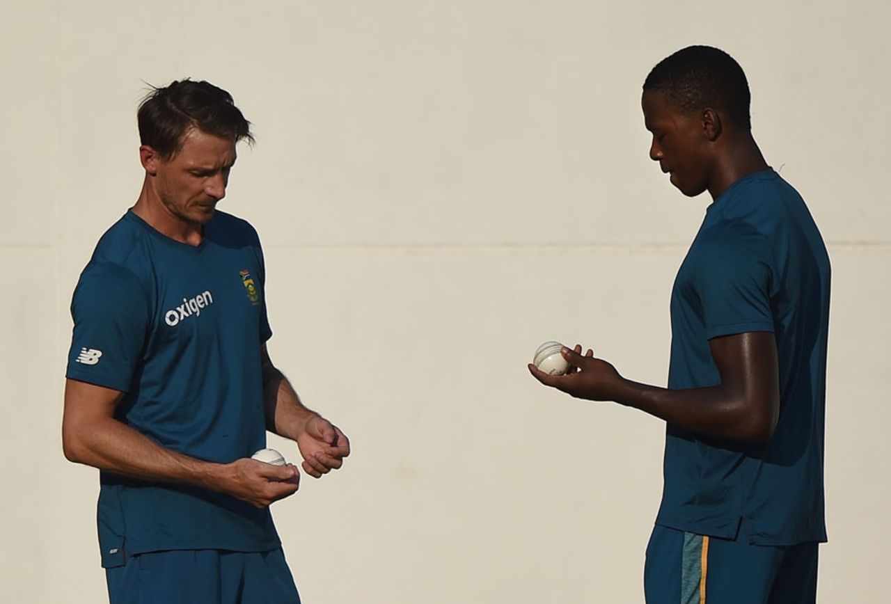 Dale Steyn and Kagiso Rabada await their chance in the nets, Nagpur, March 24, 2016