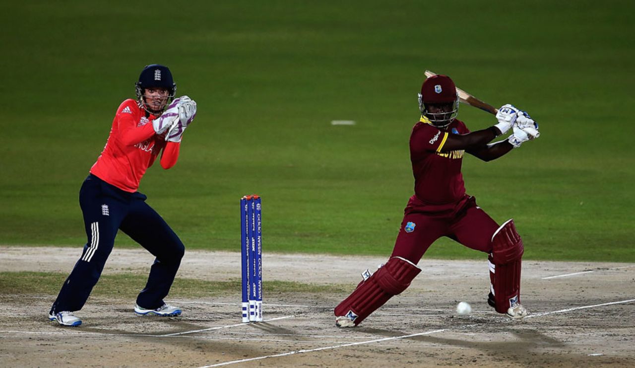 Deandra Dottin punches through the off side, England v West Indies, Women's World T20, Group B, March 24, 2016