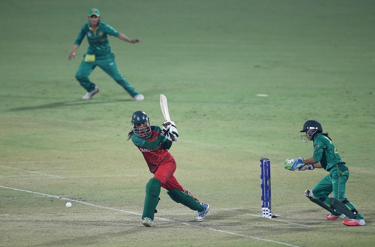Jahanara Alam targets the leg side, Bangladesh v Pakistan, Women's World T20 2016, Group B, Delhi, March 24, 2016