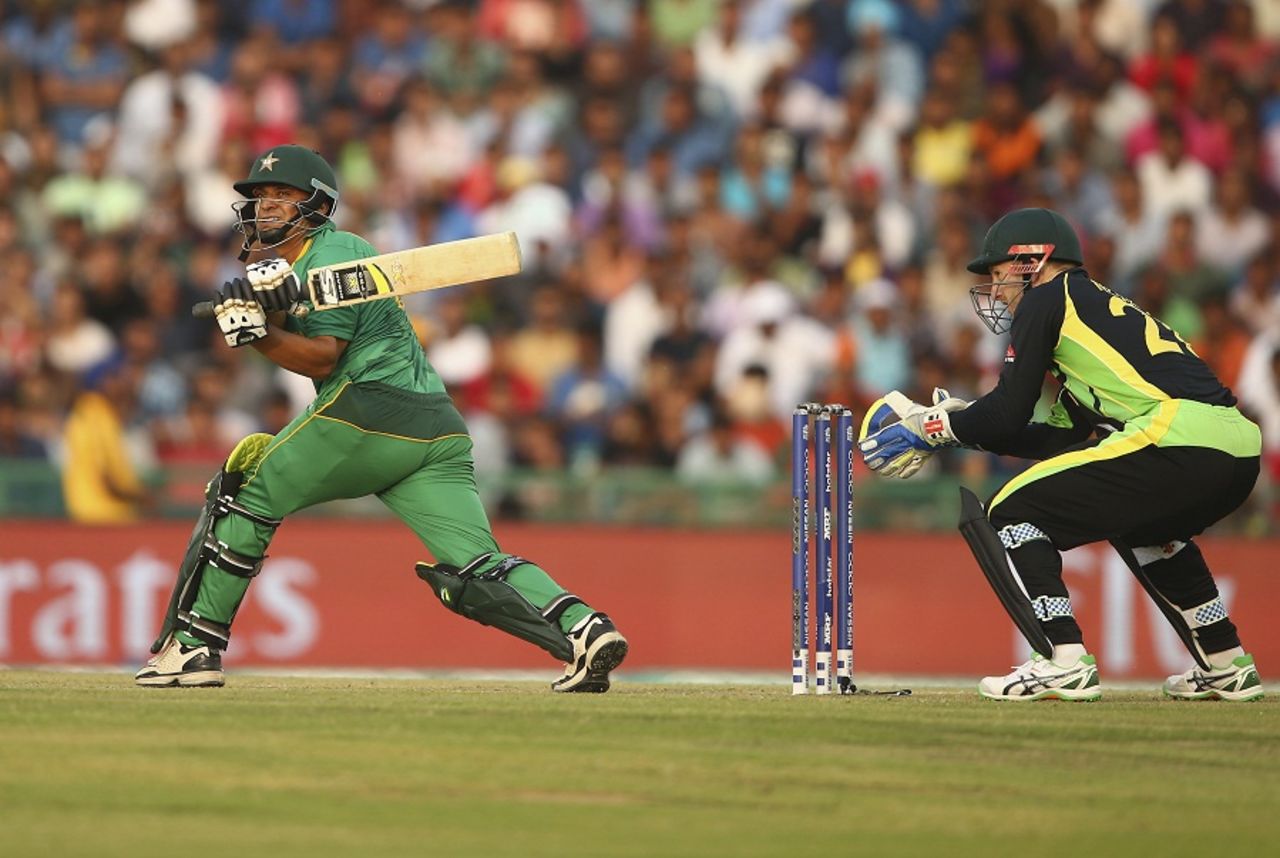 Khalid Latif targets the leg side, Australia v Pakistan, World T20 2016, Group 2, Mohali, March 25, 2016