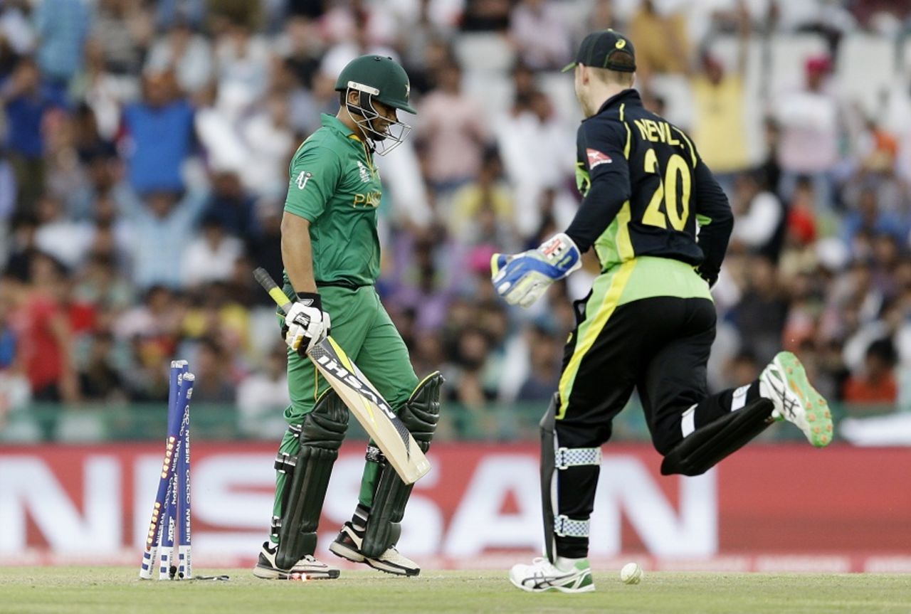 Khalid Latif was bowled for 46, Australia v Pakistan, World T20 2016, Group 2, Mohali, March 25, 2016