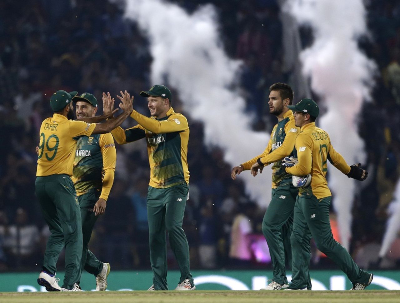 South Africa celebrate the fall of a wicket, South Africa v West Indies, World T20 2016, Group 1, Nagpur, March 25, 2016