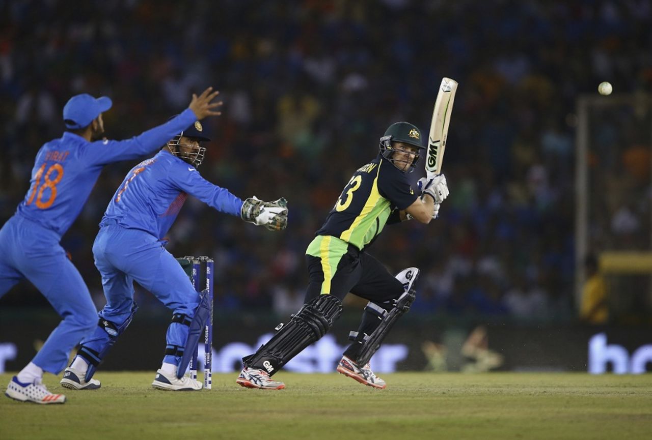 Shane Watson goes through the off side, Australia v India, World T20 2016, Group 2, Mohali, March 27, 2016