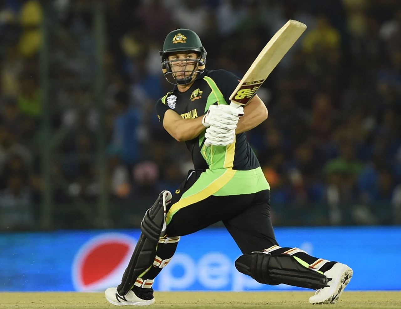 Aaron Finch plays a sweep shot, Australia v India, World T20 2016, Group 2, Mohali, March 27, 2016