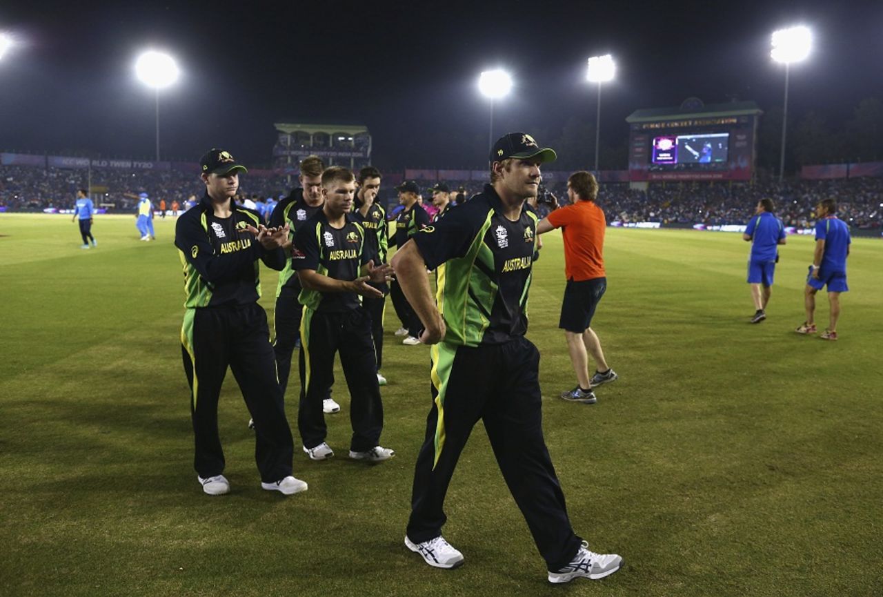 The Australian team clap Shane Watson off the field after his last T20I, Australia v India, World T20 2016, Group 2, Mohali, March 27, 2016