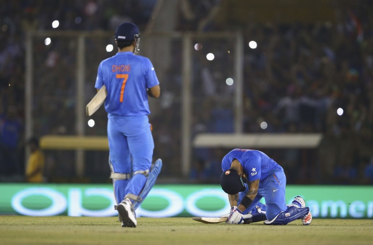 Virat Kohli is floored with emotion after sealing a famous win for India, Australia v India, World T20 2016, Group 2, Mohali, March 27, 2016