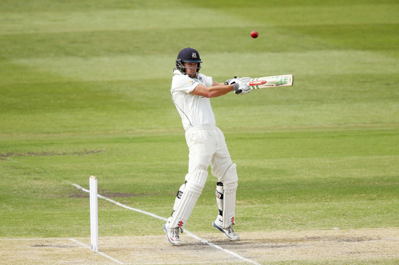 Cameron White cuts in the air on the way to his 78, South Australia v Victoria, Sheffield Shield Final, Adelaide, third day, March 28, 2016