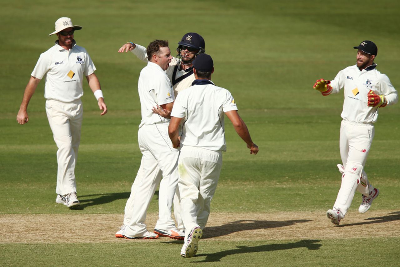 Jon Holland took three wickets in the space of ten overs on the third day, South Australia v Victoria, Sheffield Shield Final, Adelaide, third day, March 28, 2016