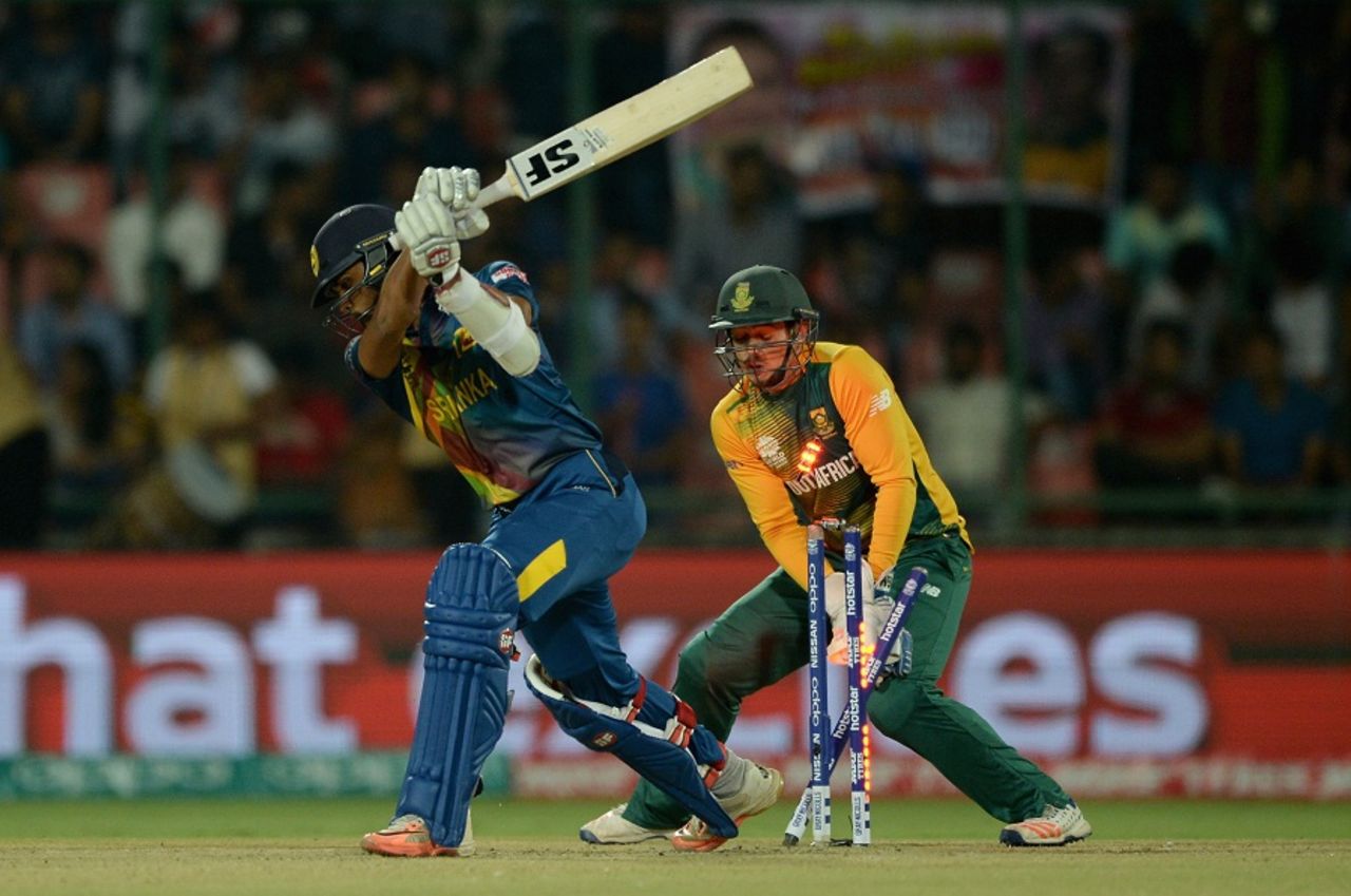 Dinesh Chandimal loses his off stump, South Africa v Sri Lanka, World T20 2016, Group 1, Delhi, March 28, 2016