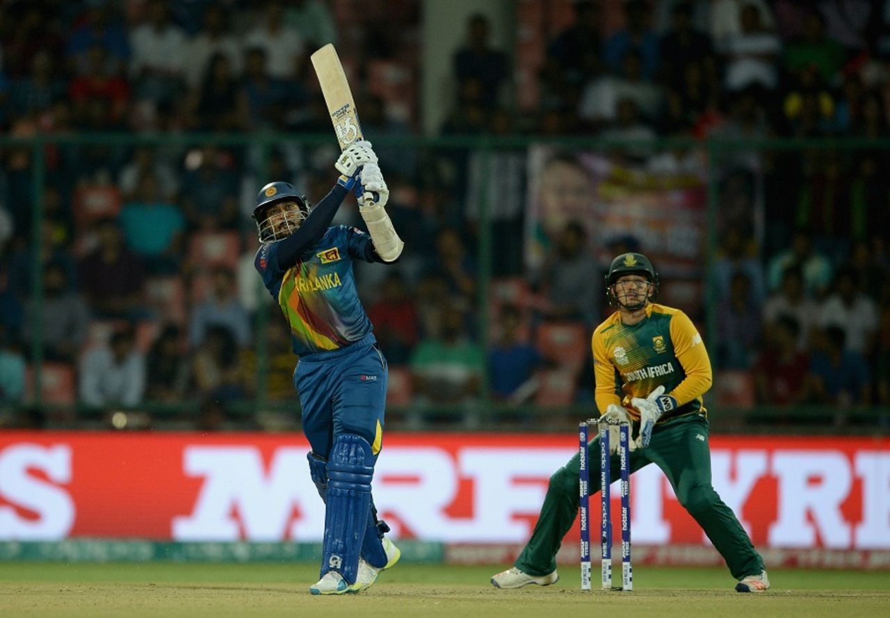 Tillakaratne Dilshan hits into the leg side, South Africa v Sri Lanka, World T20 2016, Group 1, Delhi, March 28, 2016