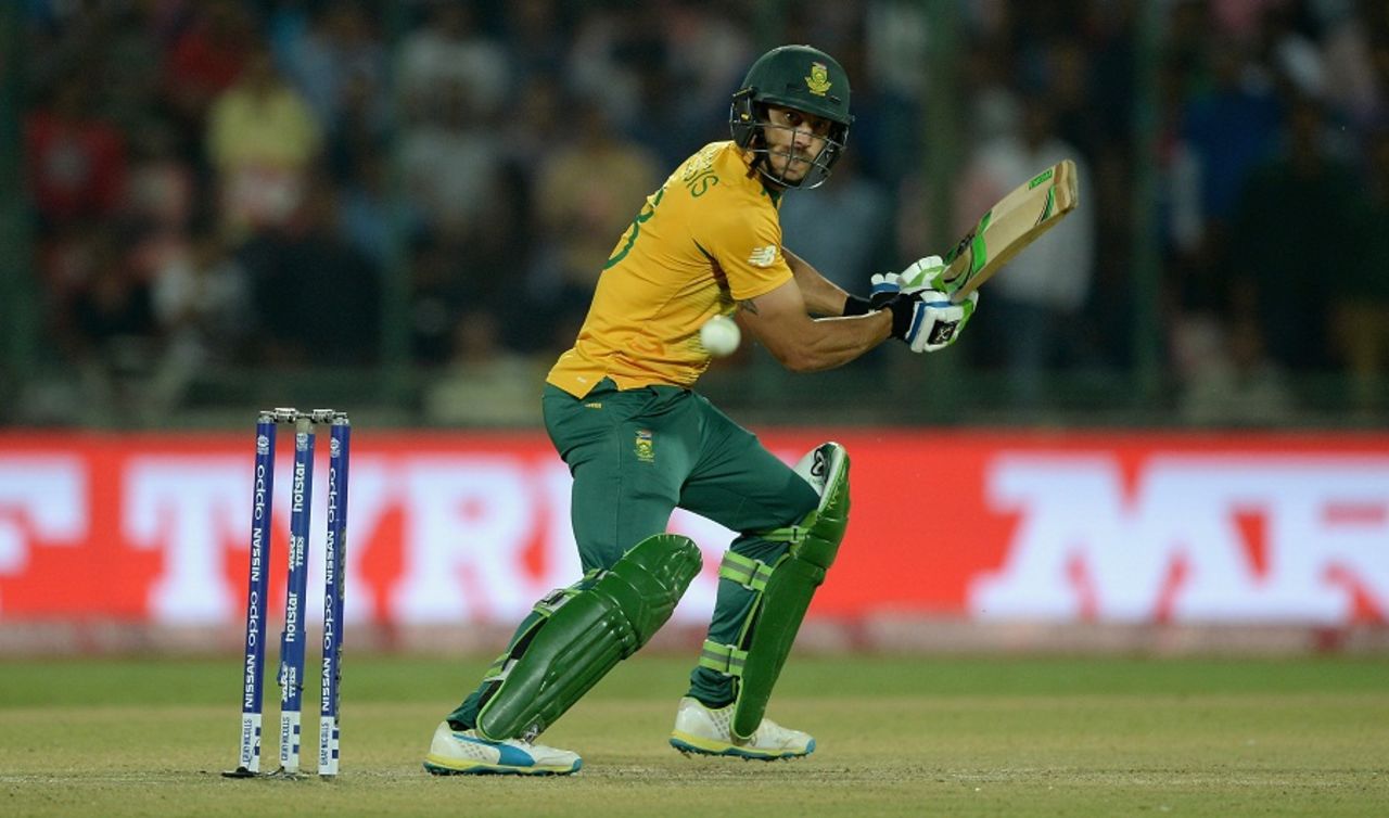 Faf du Plessis plays the ball square on the off side, South Africa v Sri Lanka, World T20 2016, Group 1, Delhi, March 28, 2016