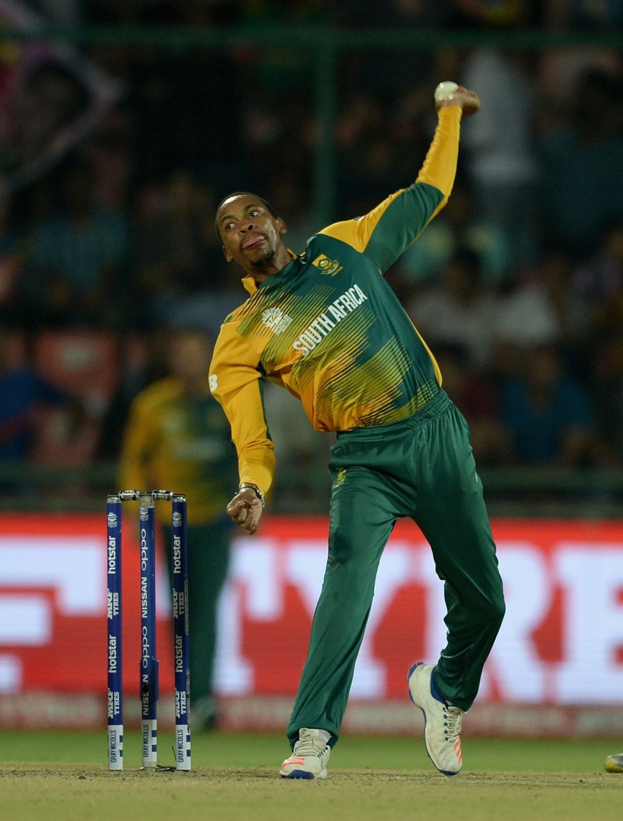 Aaron Phangiso in his delivery stride, South Africa v Sri Lanka, World T20 2016, Group 1, Delhi, March 28, 2016