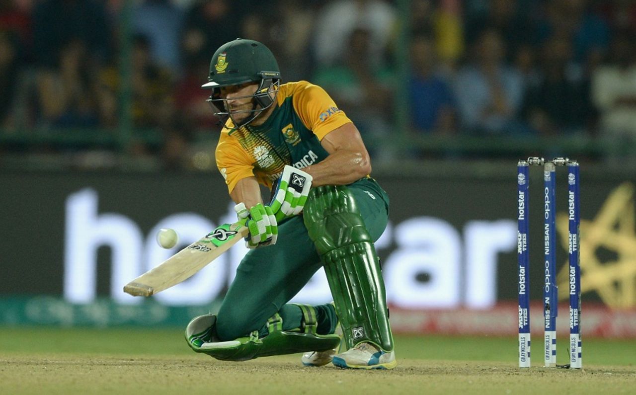 Faf du Plessis sets himself up to play a scoop shot, South Africa v Sri Lanka, World T20 2016, Group 1, Delhi, March 28, 2016