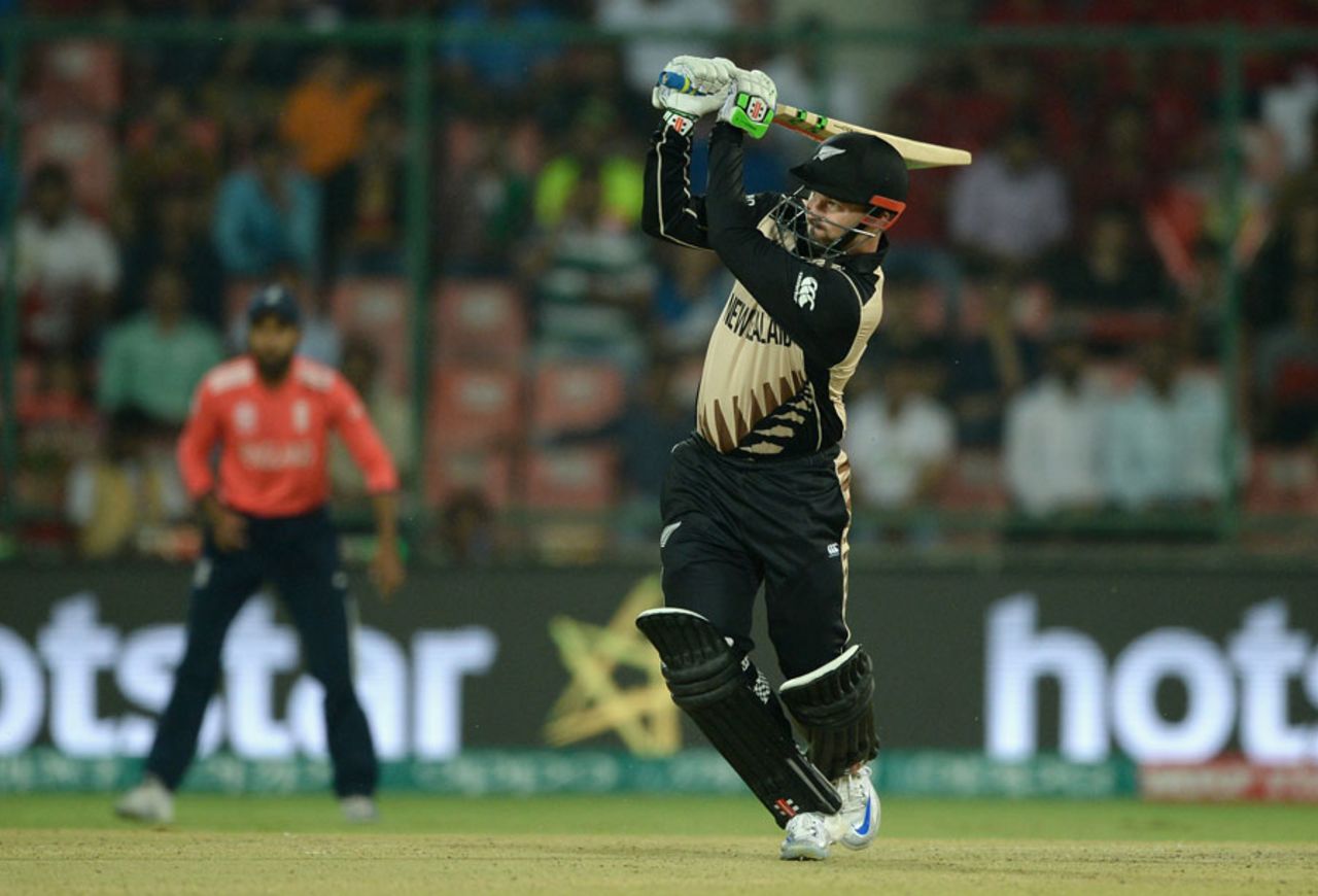 Colin Munro uses some muscular prowess in his flick, England v New Zealand, World T20 2016, semi-final, Delhi, March 30, 2016
