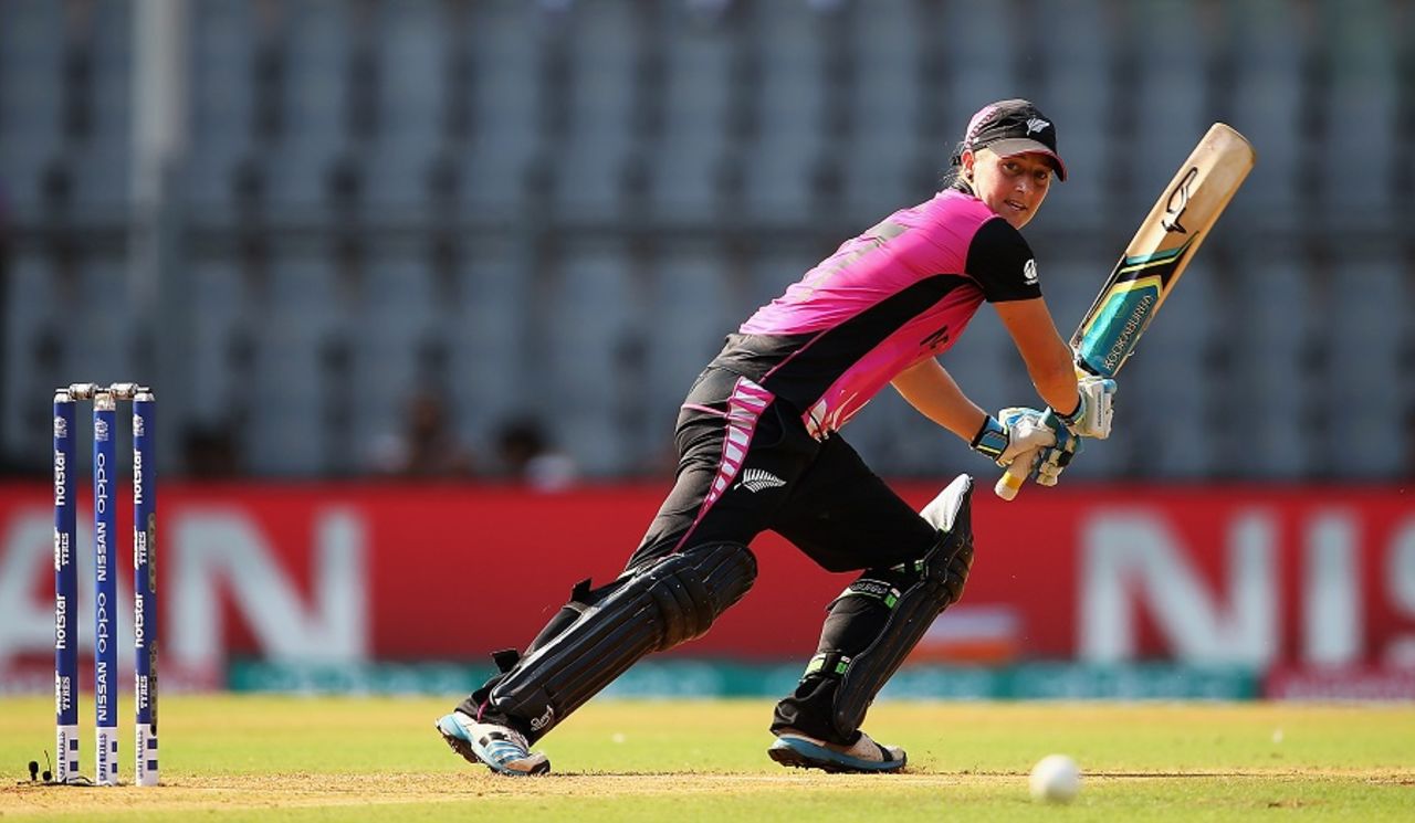 Sophie Devine goes through the off side, New Zealand v West Indies, Women's World T20, semi-final, Mumbai, March 31, 2016