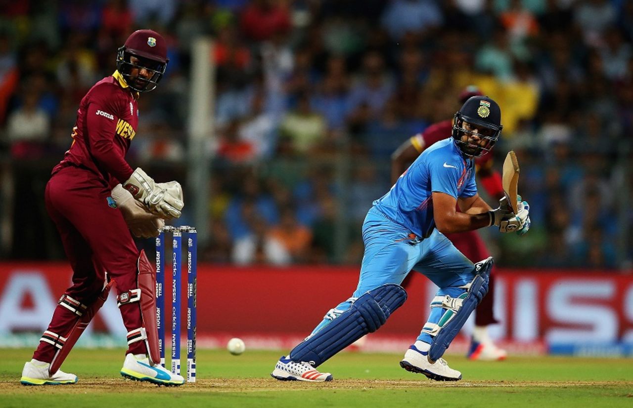 Rohit Sharma plays the ball through the off side,  India v West Indies, World T20 2016, semi-final, Mumbai, March 31, 2016