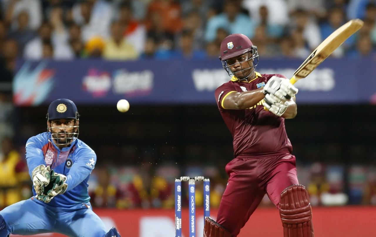 Johnson Charles powers the ball through the off side, India v West Indies, World T20 2016, semi-final, Mumbai, March 31, 2016