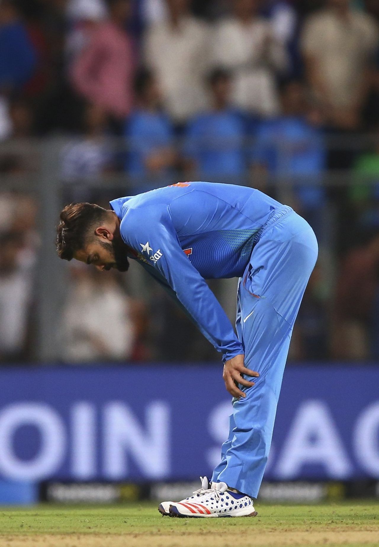 Virat Kohli has his hands on his knees after India failed to reach the final, India v West Indies, World T20 2016, semi-final, Mumbai, March 31, 2016