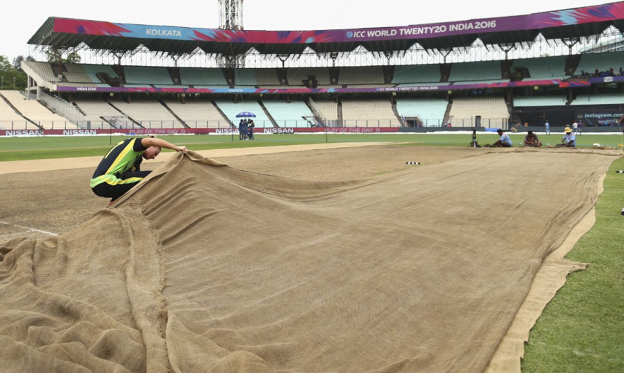 Meg Lanning takes a peek at the Eden Gardens pitch, Kolkata, April 2, 2016