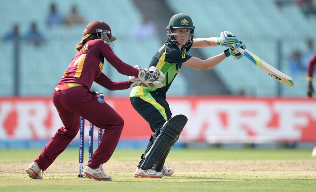 Elyse Villani plays a late cut, Australia v West Indies, Women's World T20, final, Kolkata, April 3, 2016