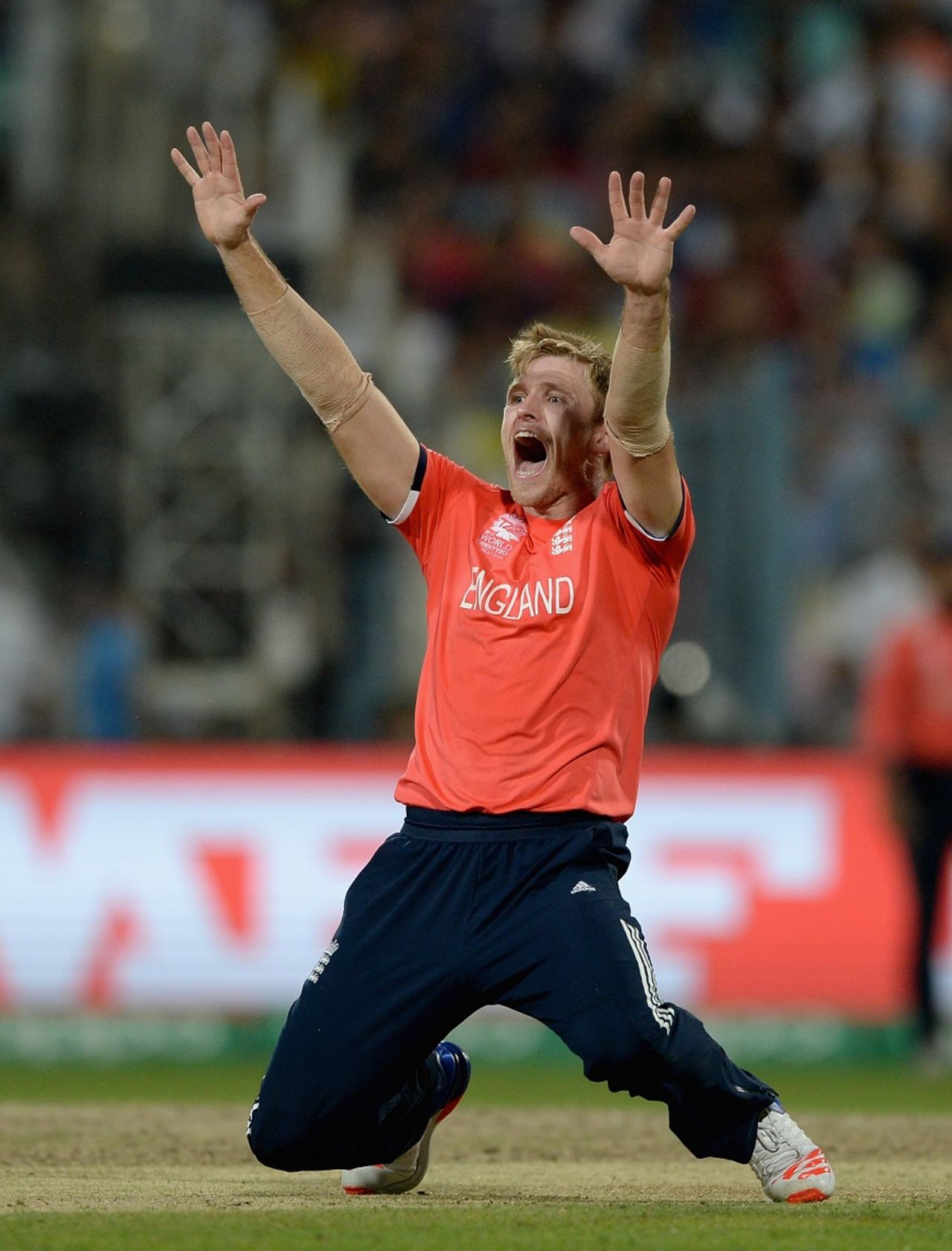 David Willey trapped Lendl Simmons lbw for a duck, England v West Indies, World T20, final, Kolkata, April 3, 2016 