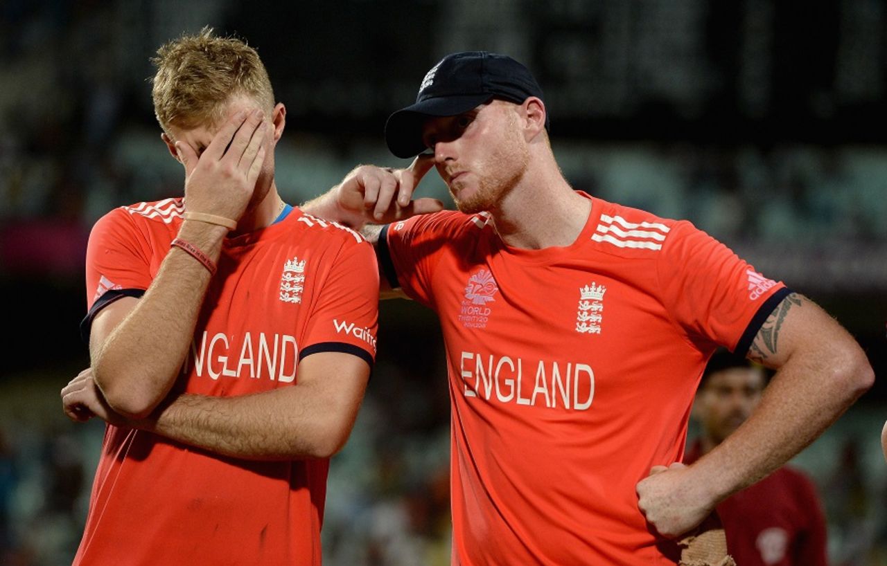 A disconsolate Joe Root and Ben Stokes at the presentation, England v West Indies, World T20, final, Kolkata, April 3, 2016 