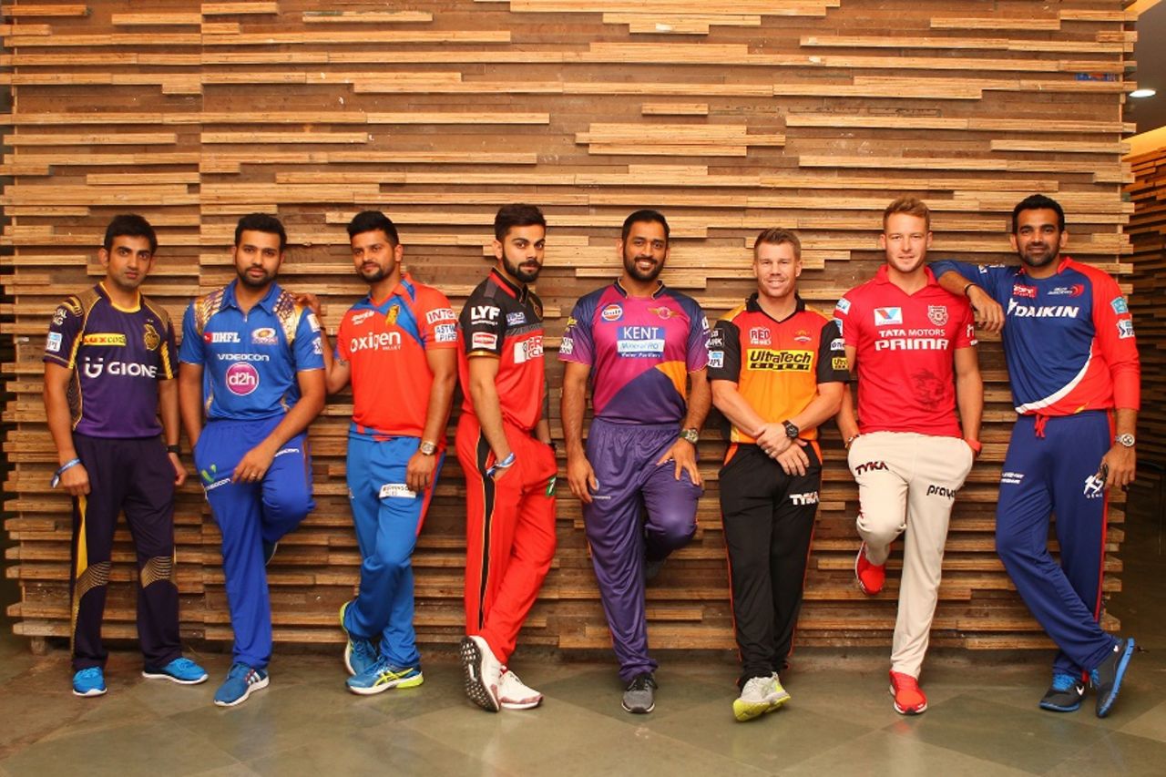 The IPL captains strike a pose during the opening night of the tournament, Mumbai, April 8, 2016