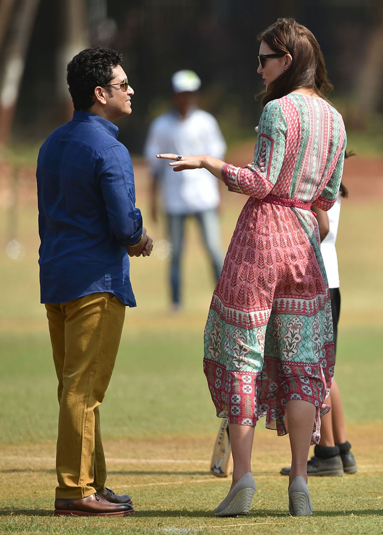 The Duchess of Cambridge chats with Sachin Tendulkar during a visit to Mumbai, April 10, 2016