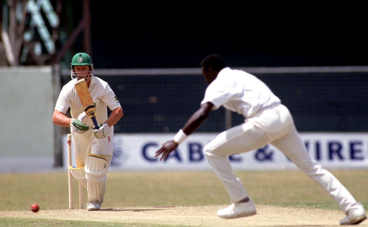 Andrew Hudson bats on his way to 163, West Indies v South Africa, Only Test, Bridgetown, 3rd day, April 22, 1992