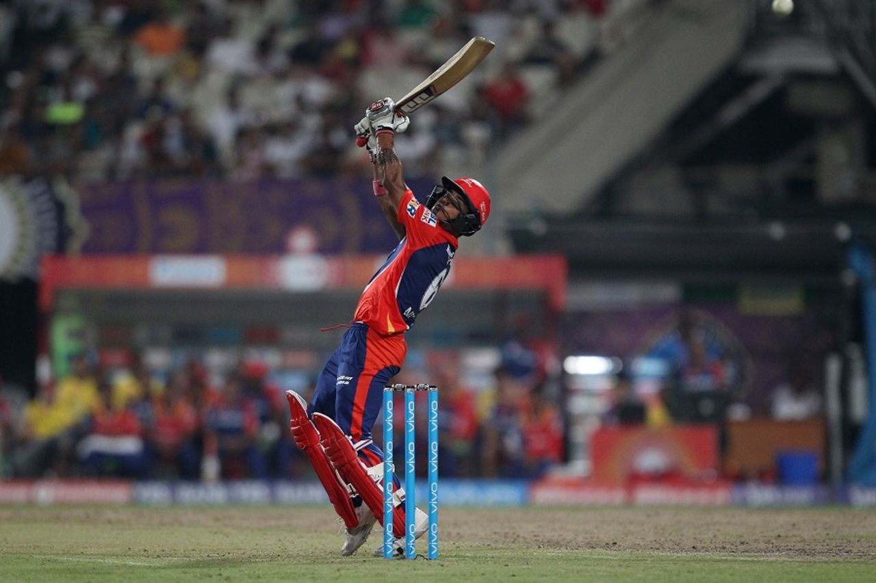 Pawan Negi attempts the uppercut, Kolkata Knight Riders v Delhi Daredevils, IPL 2016, Kolkata, April 10, 2016