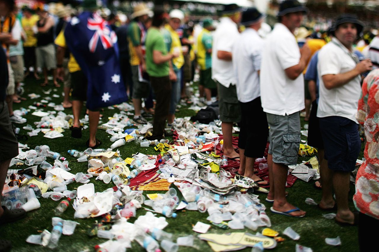 The rubbish piles up at The Hill at the Adelaide Oval, Australia v England, 2nd Test, Adelaide, December 1, 2006