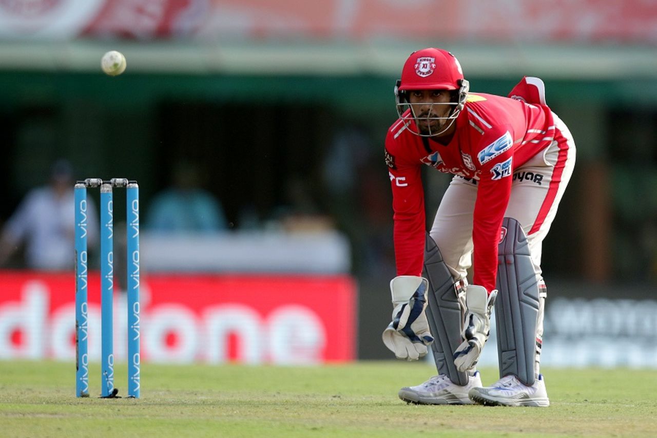 Wriddhiman Saha gets in position to collect the ball, Kings XI Punjab v Rising Pune Supergiants, IPL 2016, Mohali, April 17, 2016