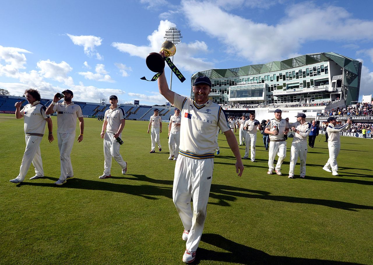 Andrew Gale holds the Championship trophy, Yorkshire v Sussex, County Championship, Division One, Headingley, 4th day, September 25, 2015