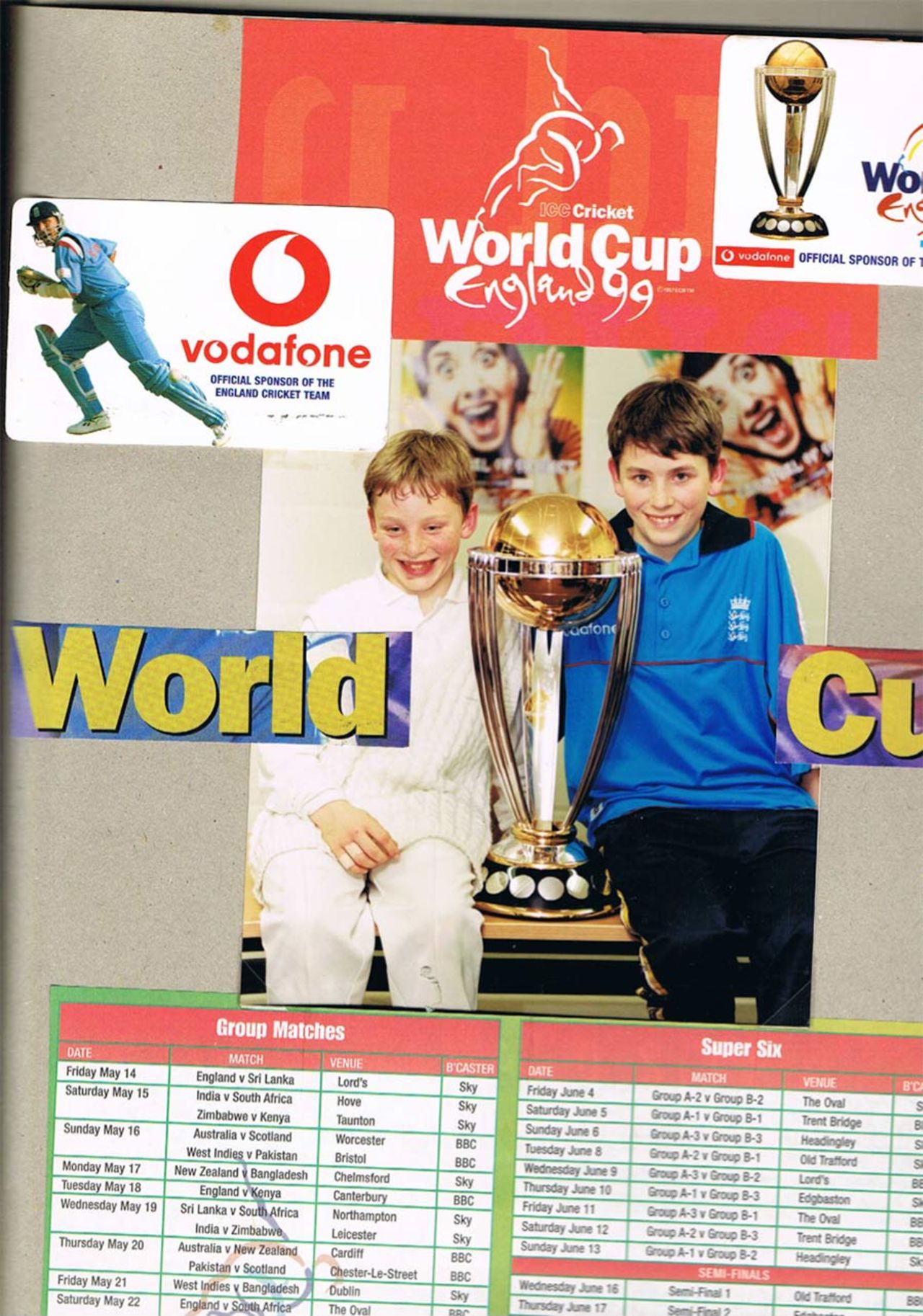 Jos Buttler (left) with his brother James at a promotional event for the World Cup, in a picture from the family's scrapbook, 1999
