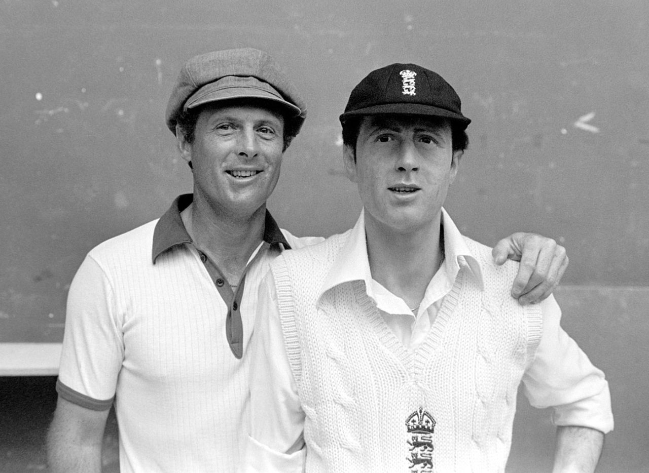 Geoff Boycott poses next to his wax statue at Madame Tussauds, London, July 1980 