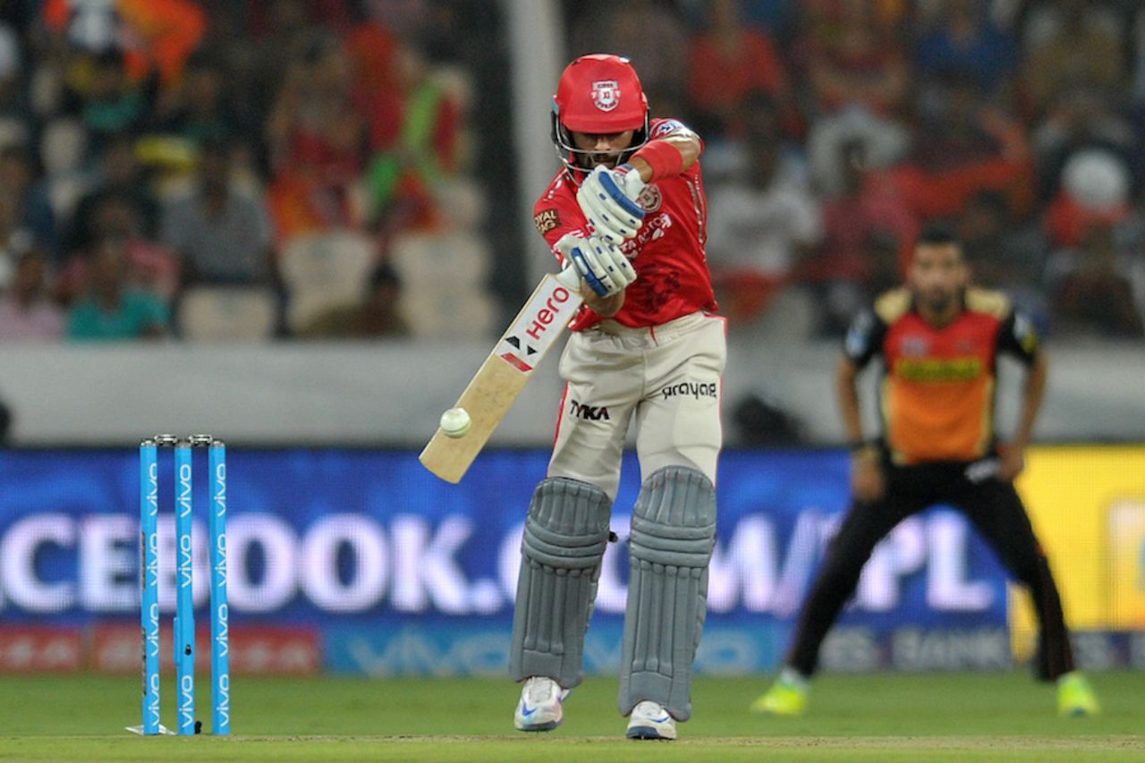 Manan Vohra pushes one into the off side, Sunrisers Hyderabad v Kings XI Punjab, IPL 2016, Hyderabad, April 23, 2016
