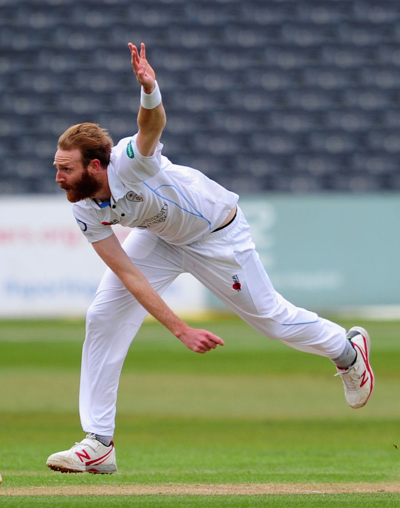 Andy Carter bowling for Derbyshire, Gloucestershire v Derbyshire, Specsavers Championship Division Two, April 19, 2016