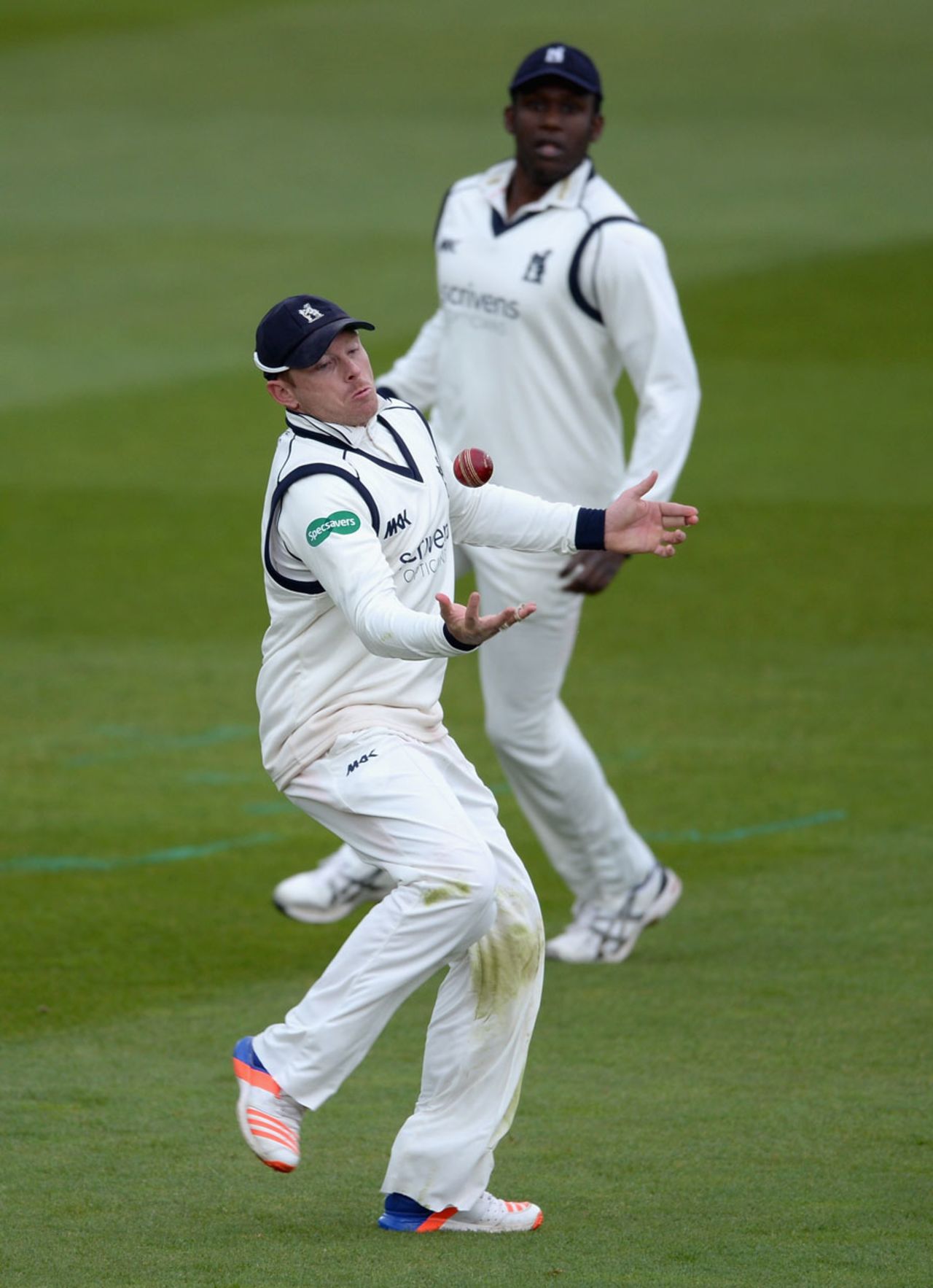 Ian Bell juggles a catch to dismiss Adam Lyth, Warwickshire v Yorkshire, County Championship, Division One, Edgbaston, 1st day, April 24, 2015