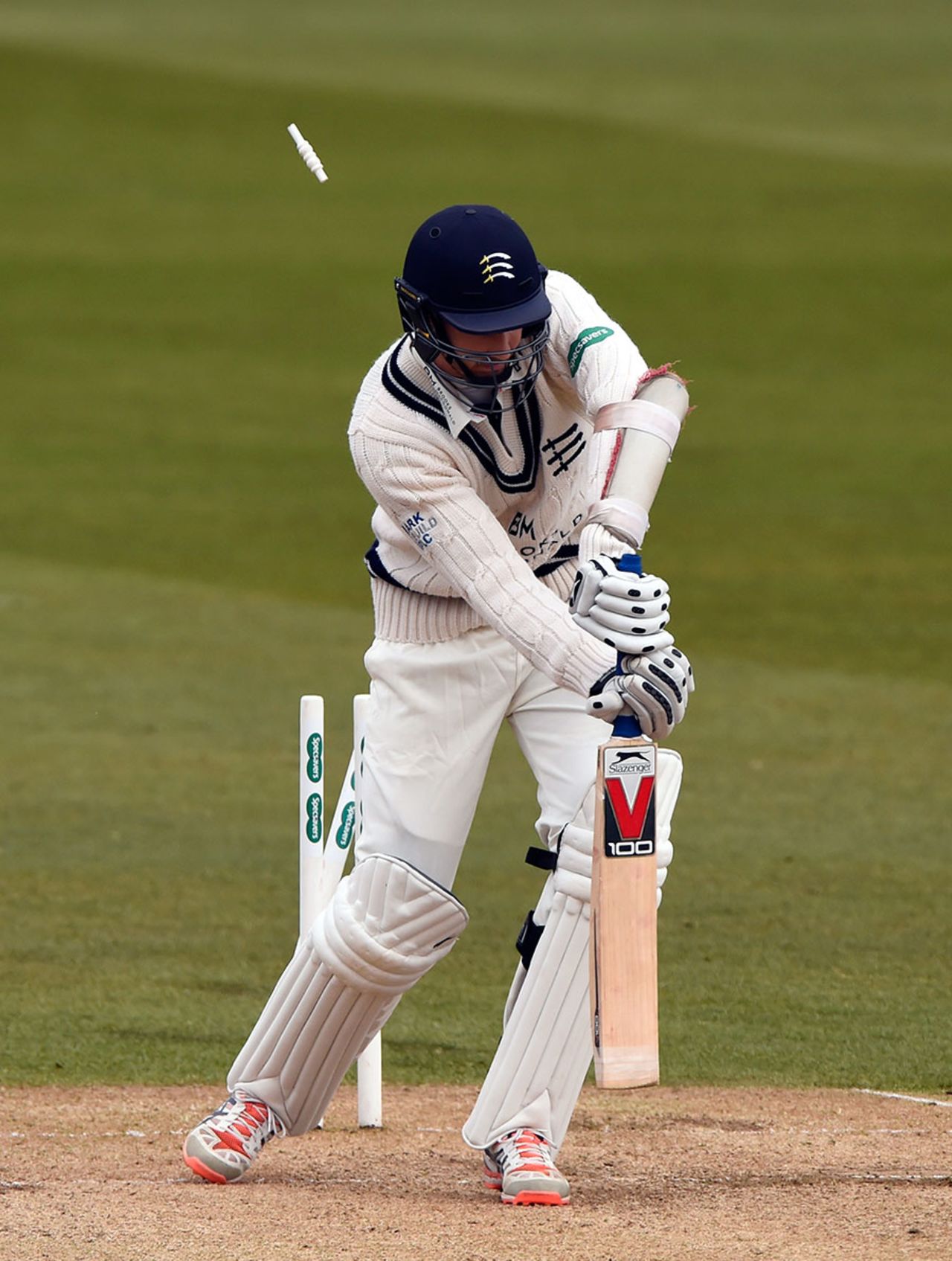 Steven Finn was bowled by his England team-mate Ben Stokes, Durham v Middlesex, County Championship, Division One, Chester-le-Street, 2nd day, April 25, 2015