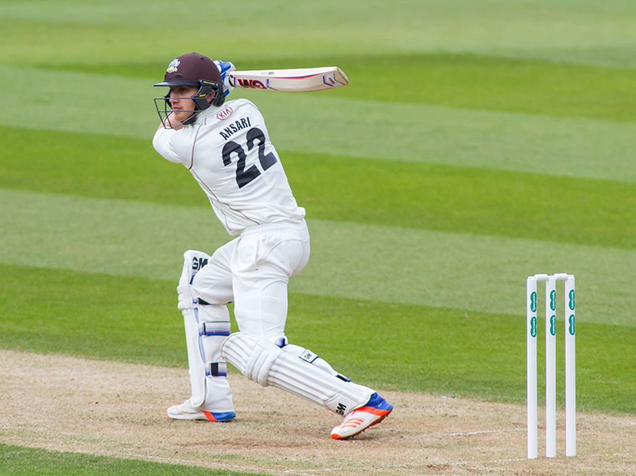 Zafar Ansari drives through the covers, Surrey v Somerset, Specsavers County Championship, Division One, The Oval, 2nd day, April 25, 2016