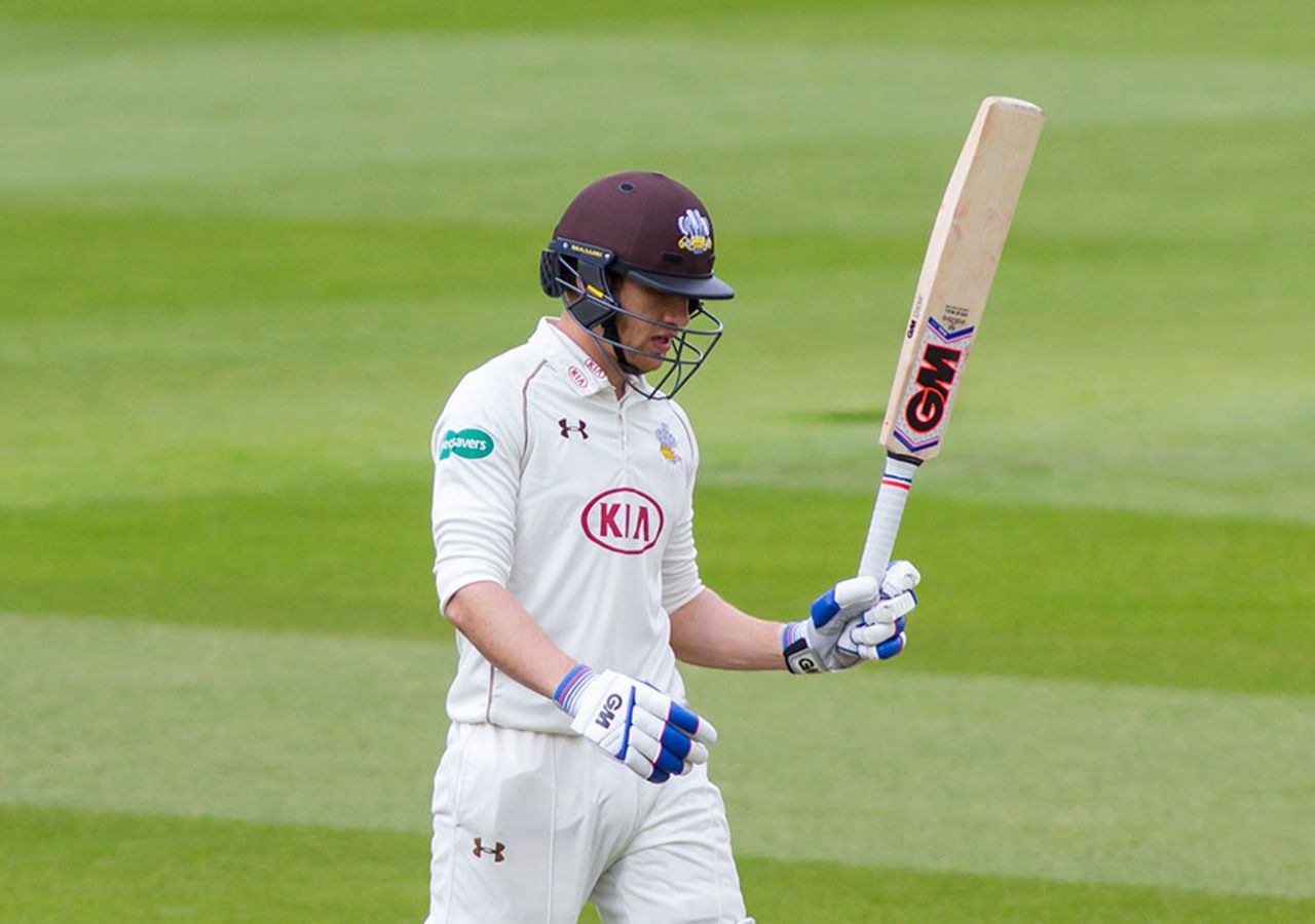 Zafar Ansari celebrates his half-century, Surrey v Somerset, Specsavers County Championship, Division One, The Oval, 2nd day, April 25, 2016
