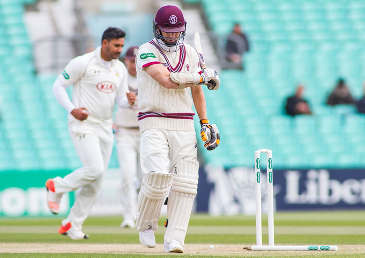 Chris Rogers was bowled by Ravi Rampaul for 11, Surrey v Somerset, Specsavers County Championship, Division One, The Oval, 3rd day, April 26, 2016