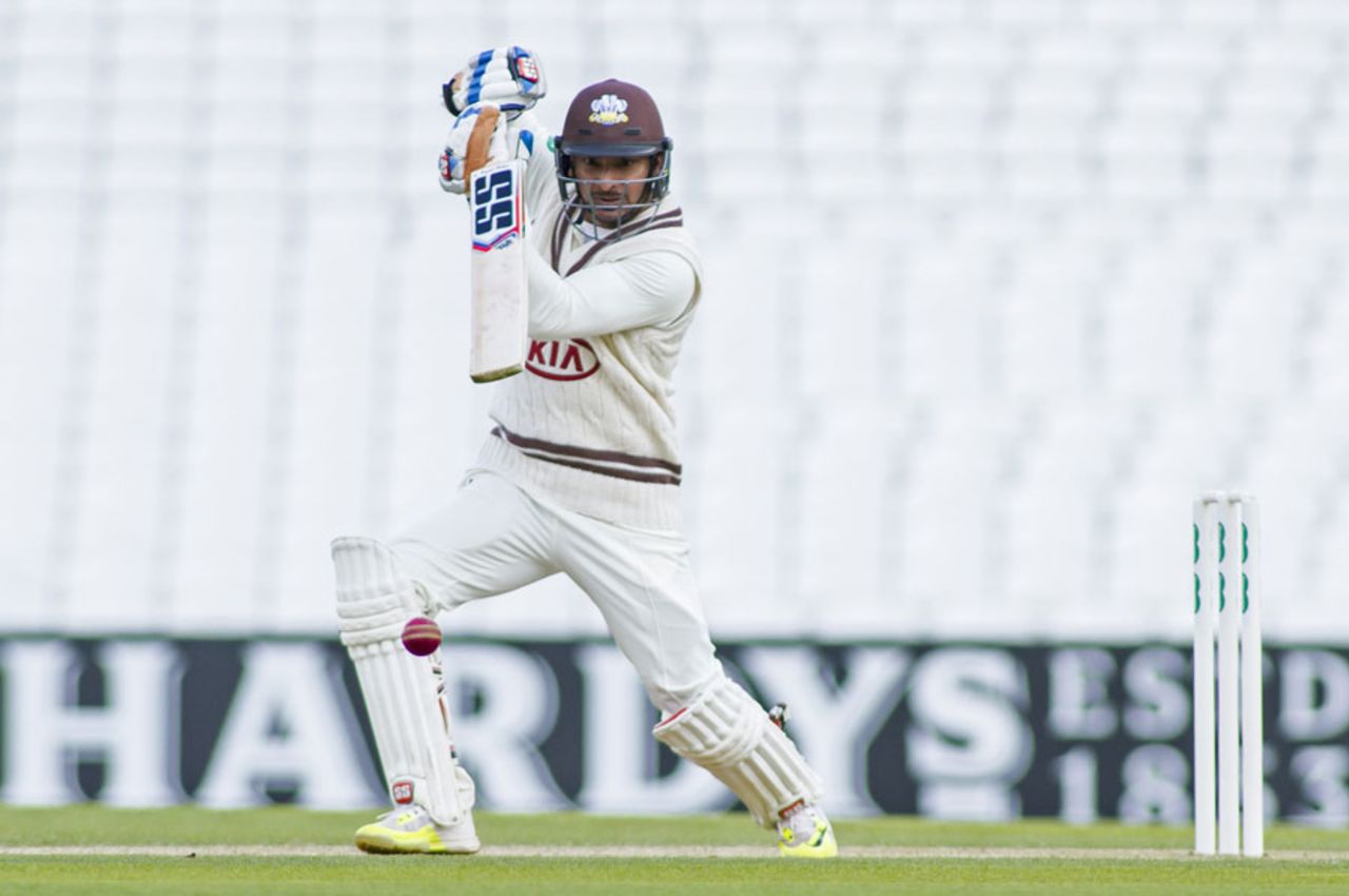 Kumar Sangakkara drives on his way to another half-century, Surrey v Somerset, County Championship, Division One, The Oval, 4th day, April 27, 2015