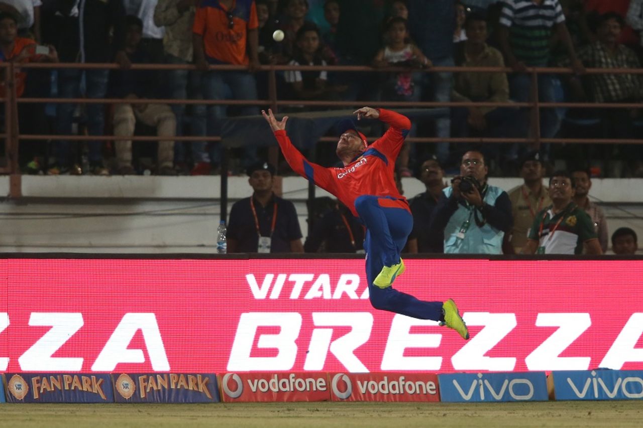 Brendon McCullum added life to the contest by being his usual acrobatic self, Gujarat Lions v Delhi Daredevils, IPL 2016, Rajkot, May 3, 2016